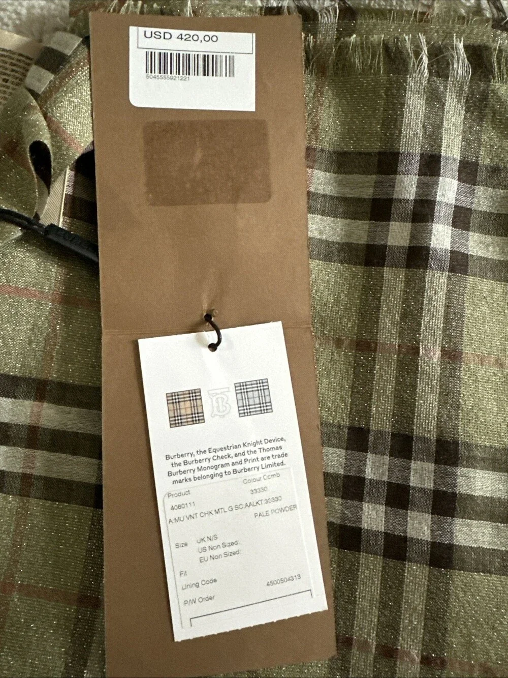 Auth. New Burberry Uni Women's Olive #256958B26B